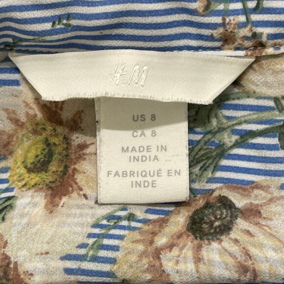 HM Blouse Size 8 Blue White Floral All Over Print Sleeveless Button Up Preppy - Picture 6 of 7